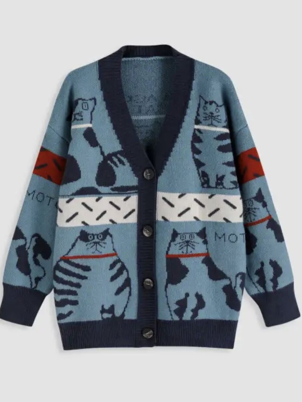 Cider Teal Cat-Print Button Cardigan Size XXL New